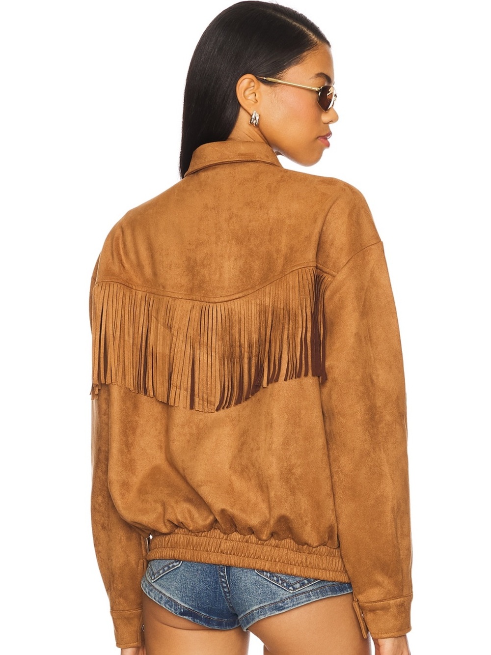 REVOLVE Tan Suede Fringe Bomber Jacket